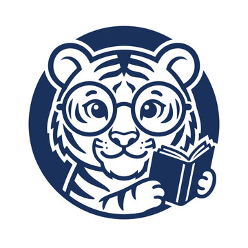 Cute cartoon turtle wearing glasses and reading a book mascot logo vector illustration