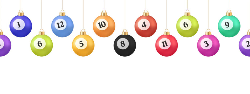 Vibrant Numbered Balls Hanging Decoratively for Holiday Season Celebrations and Lucky Game Anticipation with a Cheerful Mood.