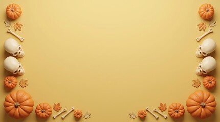 Fototapeta premium Halloween background with pumpkins and skulls, halloween concept, copy space
