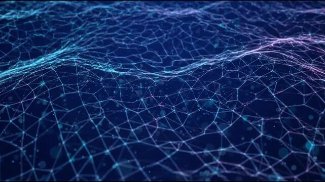 Abstract Futuristic Digital Network Plexus Wave Background with Glowing Dots and Lines