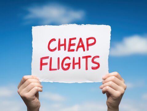 Cheap Flights Sign in Blue Sky