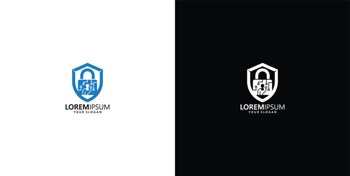 Cybersecurity Logo Shield with Digital Padlock for Data Protection and Information Security Corporate Branding Identity