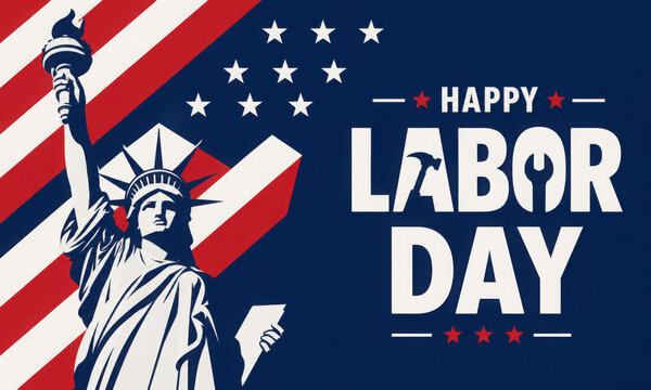 happy labor day celebration with usa flag and liberty statue