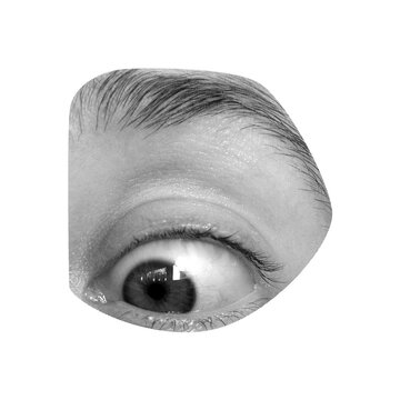 Halftone crazy expression eye with eyebrow collage element