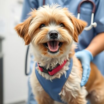 Happy small dog at veterinary clinic