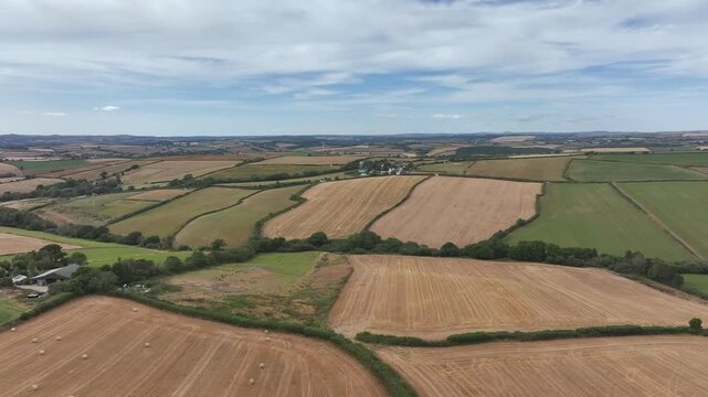 Cornwall Fields and Farms from a drone, Polruan, Cornwall, England