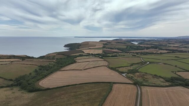 Cornwall Fields and Farms from a drone, Polruan, Cornwall, England