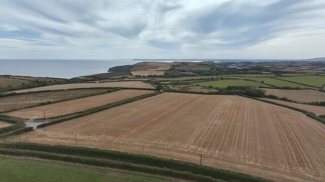 Cornwall Fields and Farms from a drone, Polruan, Cornwall, England