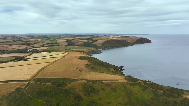 Cornwall Fields and Farms from a drone, Polruan, Cornwall, England