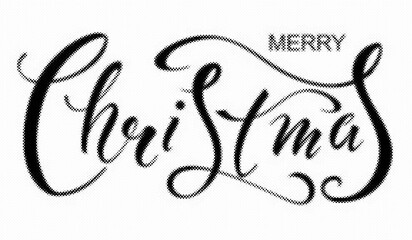 Merry Christmas handlettered calligraphy design with a unique halftone dot texture effect transparent background © AbstractZone