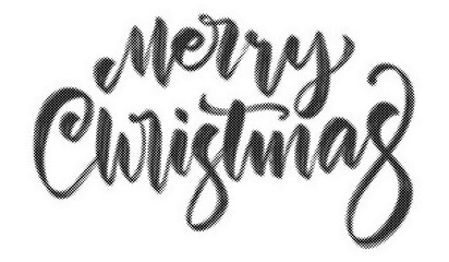 Merry Christmas handlettered calligraphy design with a vintage halftone dotted texture transparent background © AbstractZone