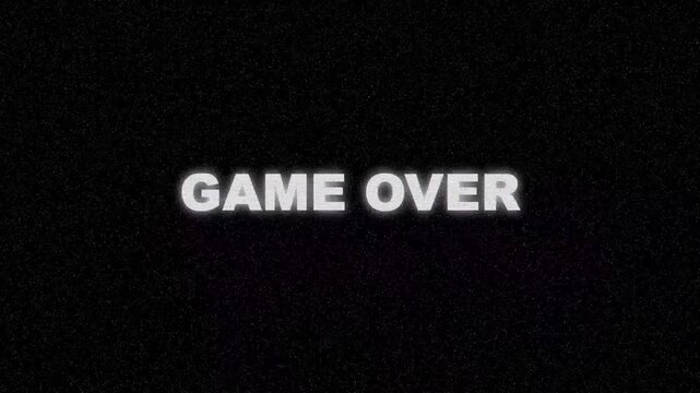 Game over text appears in a bold retro font with a grainy digital overlay, evoking the nostalgic aesthetic of classic eighties video games played on old cathode ray tube television monitors.