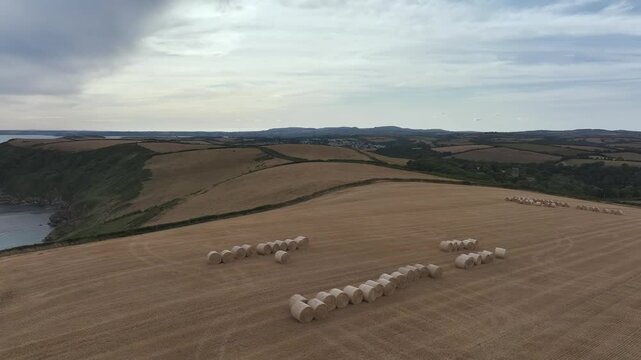 Cornwall Fields and Farms from a drone, Polruan, Cornwall, England