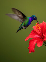 Fototapeta premium colibrí, ave, pájaro, hummingbird, naturaleza, vida silvestre, fauna, jardín, flor, hibisco, flor tropical, néctar, polinización, polinizador, alas, vuelo, vuelo de colibrí, ave tropical, ave colorida