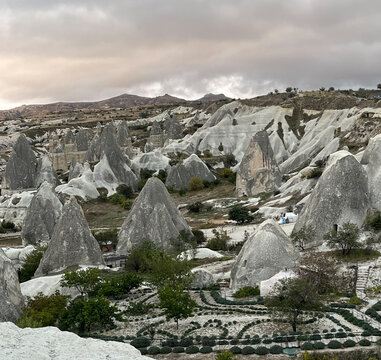 Cappadocia Fairy Chimneys at Dawn with Cloudy Sky, Turkey