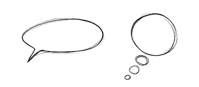 Two hand drawn speech bubbles with thought cloud for communication concepts