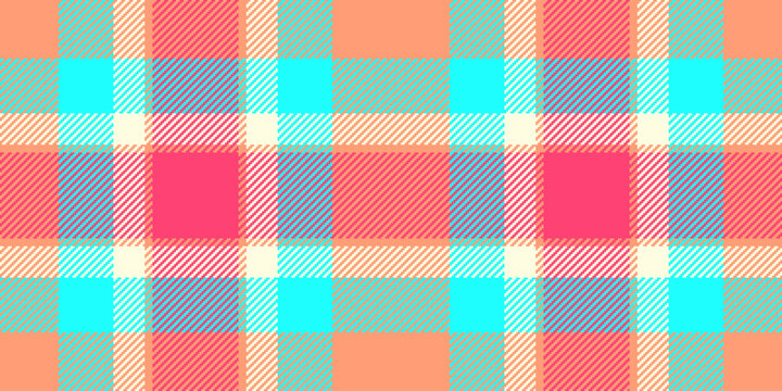 Product plaid textile pattern, wool background tartan seamless. Graph texture check vector fabric in light salmon and teal colors.