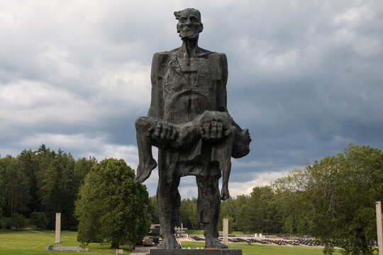Minsk, Belarus &ndash; July 15, 2025: Memorial complex. Sculpture - The Unconquered Man - father and dead son. Victims of the Second World War. Symbol of the mass destruction of civilians by the Nazis.