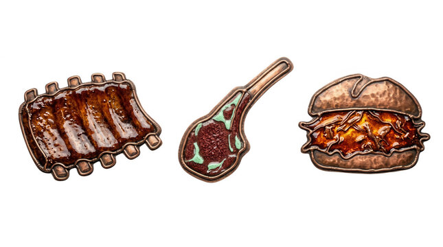 Deliciously rendered png illustrations of barbecue ribs chicken drumstick and pulled pork sandwich for culinary designs