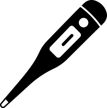 Digital Thermometer Icon, Medical Fever Temperature Meter Solid Black Vector