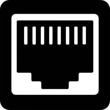 Ethernet Internet Socket Icon - Network Wall Port Solid Black Vector Symbol