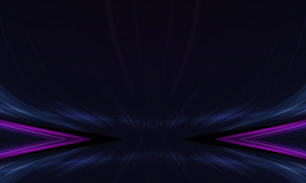 An abstract neon background with lines and smooth rays in motion. An empty, dark scene with neon accents. Flowing energy.