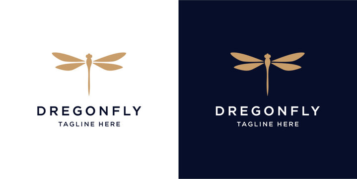 Minimalist gold dragonfly insect logo design.