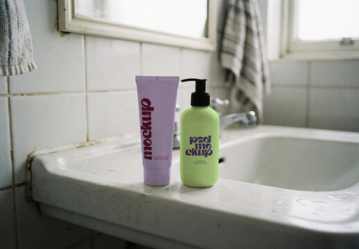 Skincare Tube and Pump Bottle Mockup