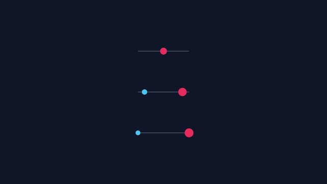 Minimalist ui slider animation with dynamic moving dots and progress bars for digital interface 4k
