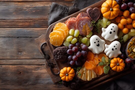 Festive Halloween Charcuterie Board: Ghosts, Pumpkins, Salami & Fruits