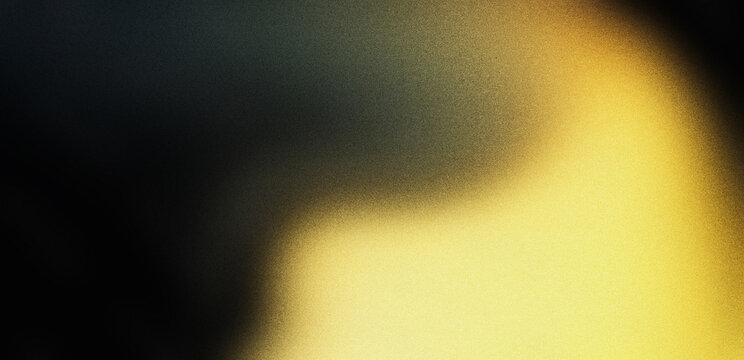 Yellow black grainy poster background, noise texture abstract vibrant glowing yellow color gradient on dark backdrop for header wallpaper banner design
