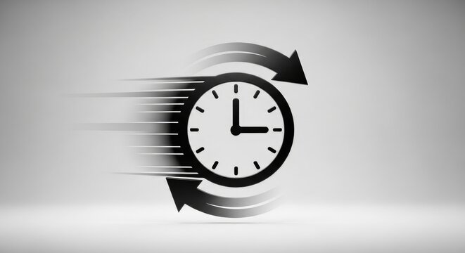 Conceptual Illustration of Time Passing Quickly with Clock and Arrows.