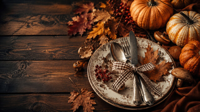 Autumn background from fallen leaves and fruits with vintage pla