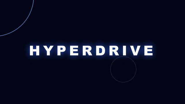 Hyperdrive neon text animation with glowing circular motion on dark 4k background, for futuristic tech, and sci-fi digital projects