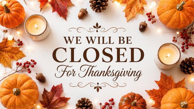 Office Closed For Thanksgiving, Thanksgiving Holiday Closure Notice, Office Out of Office Thanksgiving Graphic, Professional Thanksgiving Closing Sign, Company Holiday Hours Thanksgiving