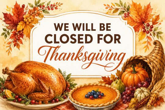 We will be closed for thanksgiving card or background. vector illustration