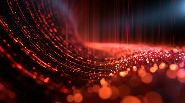 Abstract Red Fiber Optics and Digital Data Flow Background