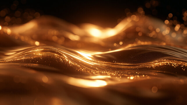 Abstract Golden Wave Background with Glowing Particles