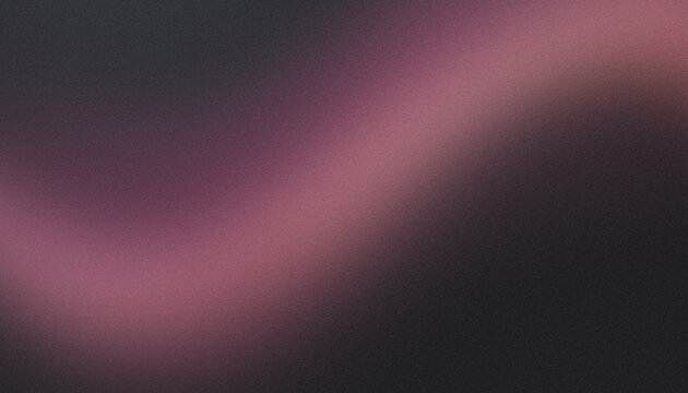 Minimalist abstract panoramic dark background with soft warm dusty rose and mauve glowing arc wave, pitch black shadows and ultra smooth gradient transitions with grainy texture