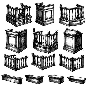 Wooden Witness Stands with Paneled Boxes Railings Lectern and Steps