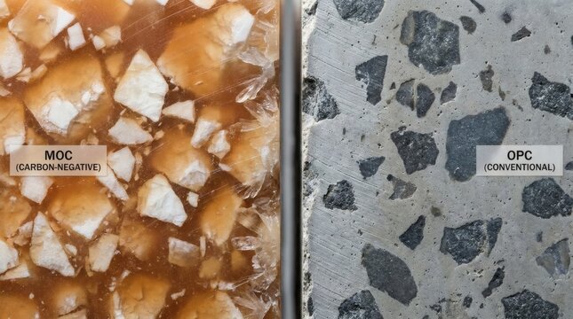 Comparison of carbon-negative MOC material and conventional OPC concrete samples
