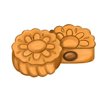 Traditional Chinese mooncakes vector illustration for Mid-Autumn Festival dessert