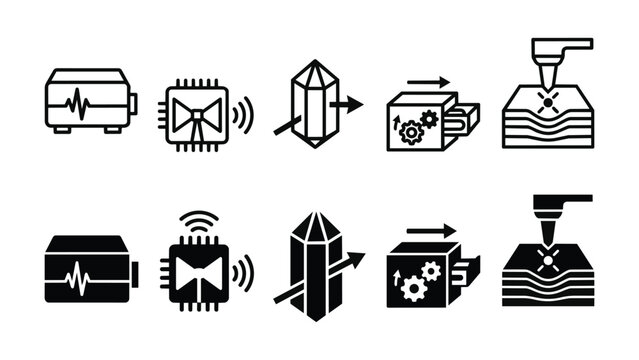 Terahertz Scanners Line and Solid Icon Pack For Research | THz, spectroscopy, imaging, testing, lab - Clean Modern and Editable Vector Icon Set