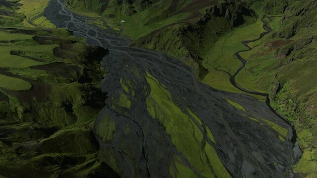 Braided River Aerial Shot in the Icelandic Highlands