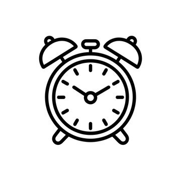 Black and white alarm clock line art icon