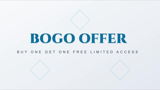 Bogo offer buy one get one free limited access promotional animation 4k