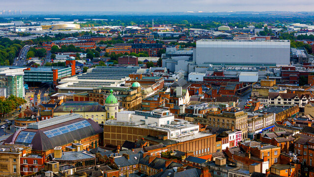 Panoramas of Derby commercial district and city infrastructure expansion