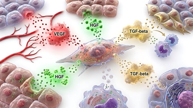 Cellular communication process with cytokine signaling and vascular endothelial