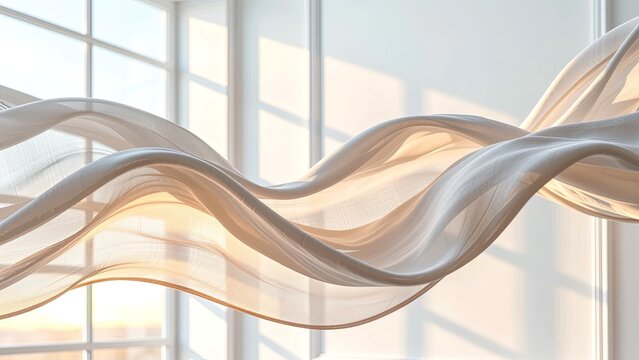 minimalist interior with flowing weightless gauze material