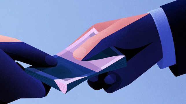 discreet cash exchange between two hands editorial illustration